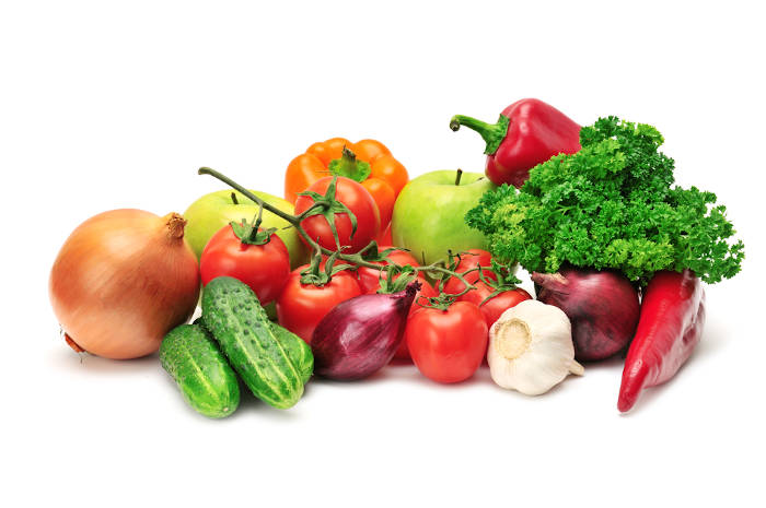 A selection of healthy fruits and vegetables